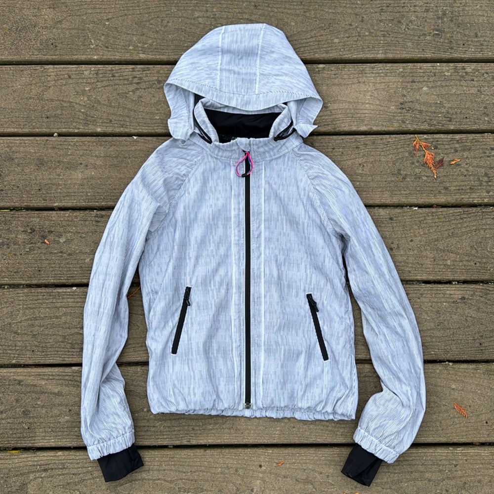 Ivivva Girls Striped Lightweight Zipup Jacket, Packable Hood